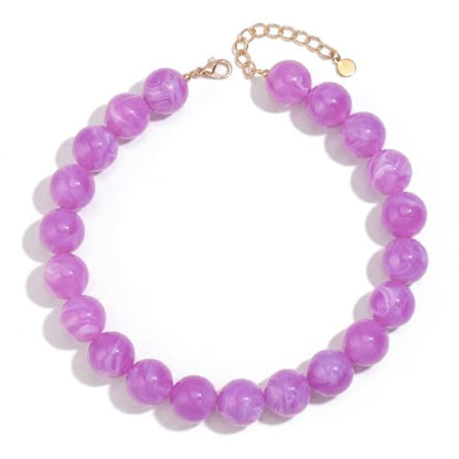 Chunky Beaded Necklace for Women Trendy Boho Collar Statement Necklace Large Round Resin Beads Choker Necklaces Summer Beach Jewelry Gifts - color: Purple