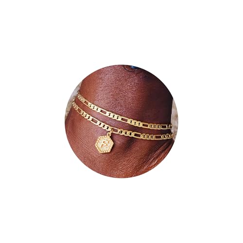 Memorjew Ankle Bracelets for Women, 14K-Gold-Plated Initial A-Z Anklet | Figaro Chain Layered 14K-Gold-Plated Hexagon Letter Anklets for Women, Summer Foot Chain Jewelry Gifts, Ankle Bracelets Gifts - style: F-Gold-Plated
