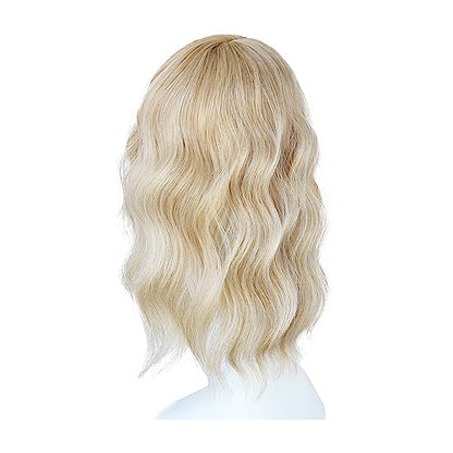 Synthetic Loose Water Wave Hair Topper With Bangs, Mixed Blonde | Clip in Hair Topper Synthetic Hair Toupee for Women Girls (13inch) - size: 13 Inch