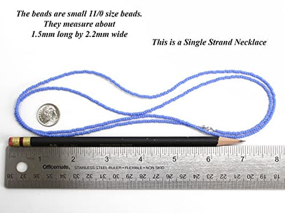 Kathy Bankston Handmade Periwinkle Blue Seed Bead Necklace, Thin 1.5mm Single Strand