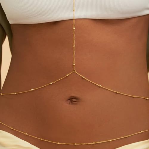 Gold Plated Body Chain for Women, Layered Bikini Waist Chain | Sexy Rhinestone Body Jewelry, Chest Belly Chain, Adjustable Fit, Crossover Design, Summer Beach Parties and Vacations - color: Gold13