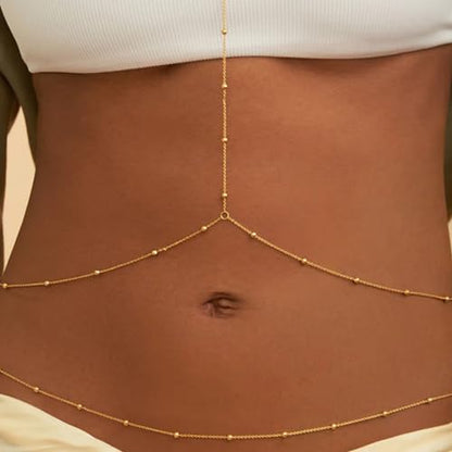 Gold Plated Body Chain for Women, Layered Bikini Waist Chain | Sexy Rhinestone Body Jewelry, Chest Belly Chain, Adjustable Fit, Crossover Design, Summer Beach Parties and Vacations - color: Gold13