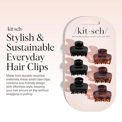 Kitsch Small Hair Clips for Women - Black & Tortoise, 6 Pcs | Stays In Place Without Pulling or Snagging, Durable & Sturdy Plastic Small Hair Clips For Bangs, Stylish Hair Accessories