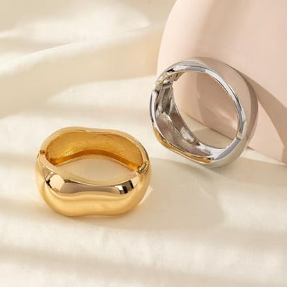 Gold/Silver Cuff Bangle Bracelets For Women Chunky Waterdrop Twisted Hinged Bangle Bracelets Minimalist Arm Cuff Bracelet Jewelry Gifts - color: 3Silver