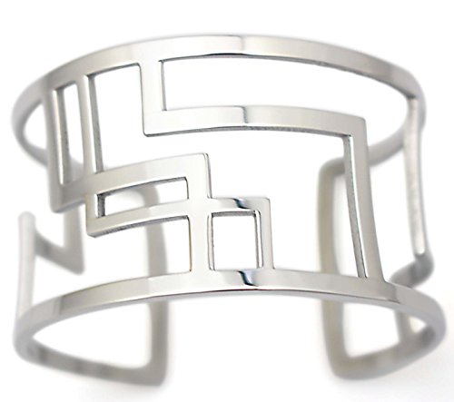 Women's Stainless Steel Hollow Out Geometric Open Cuff Bangle Bracelets Wide Armband