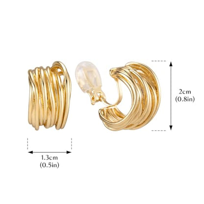 Chunky Clip On Earrings for Women Earrings Non-piercing Hoop Earrings - color: Gold