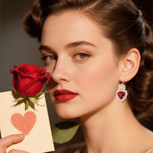 4 Pcs Heart Jewelry Set for Women fashion Cubic Zirconia Pendant Necklace Bracelet Earrings Dainty Open Ring Charm Prom Party, Birthday Valentines Mothers Day Christmas Jewelry Gift - style: Red