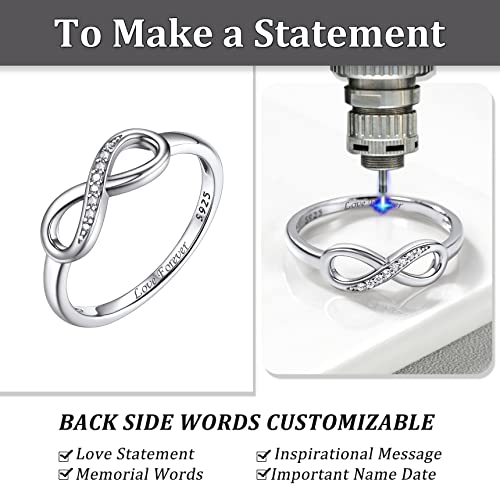 Bestyle Simple S925 Sterling Silver Infinity Rings Cubic Zirconia Rings, Nice Cute BFF Friendship Rings, Dainty Eternity Promise Wedding Bands Perfect Every Day Ring, Size 4-12, Words Engavable - color: 4. Silver Infinity Ring (custom)