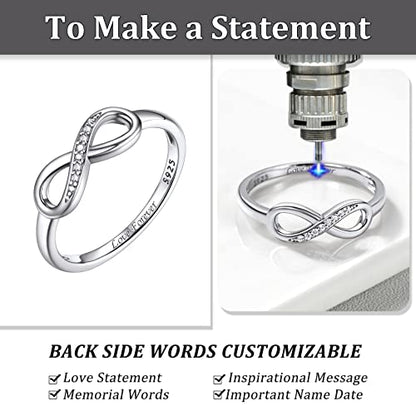 Bestyle Simple S925 Sterling Silver Infinity Rings Cubic Zirconia Rings, Nice Cute BFF Friendship Rings, Dainty Eternity Promise Wedding Bands Perfect Every Day Ring, Size 4-12, Words Engavable - color: 4. Silver Infinity Ring (custom)