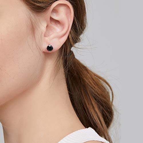 Jiamiaoi 18K White Gold Plated Stud Earrings 925 Sterling Silver Round and Square Cut Princess Cut 5A+ Cubic Zirconia Stud Earrings 4mm to 8mm Fashion Jewelry for Men Women - color: D-Round Cut Black, size: 4mm
