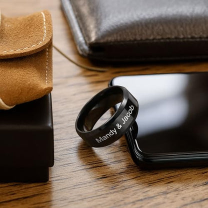 VNOX Customize Personalized Name Date Stainless Steel Simple Polished Finish Wedding Band Engagement Rings for Men Women,Size 6 - color: 8MM-Black-Customize