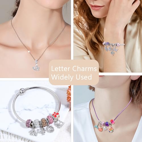 925 Sterling Silver Letter Charms for Pandora Bracelets Silver Letter A Alphabet Charm Initial Dangle Charms Beads Jewelry Gift for Women - style: Dangle Letter Charm B