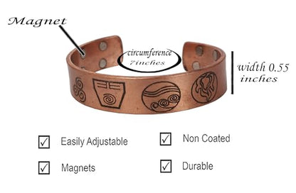 Touchstone magnetic copper bracelets for men women in gift box, engraved | 100% pure solid real adjustable bangle bracelet cuff jewelry; 12X ultra strength with 3500 gauss neodymium magnets; - style: Elements Of Life