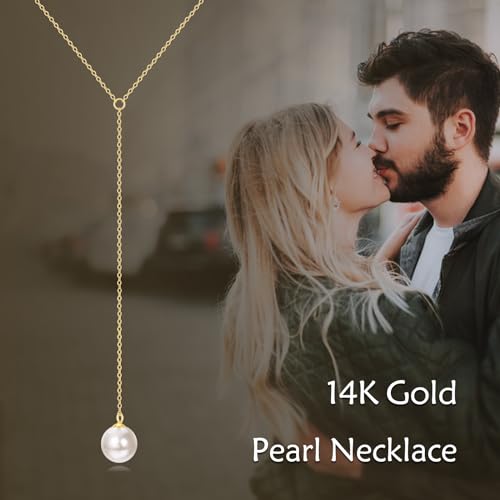 KECHO 14k Gold Pearl Necklace for Women, Freshwater Pearl Pendant Jewelry Wedding Anniversary Birthday Gifts for Her - style: D-Y Lariat Pearl Necklace