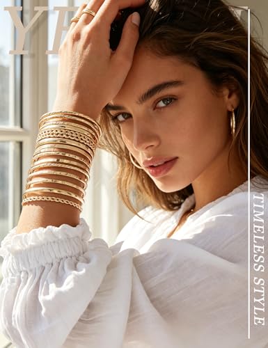 YEEZII Gold Bangle Bracelets for Women, 12 Pcs Indian Boho Stackable Set, Multi Layer Textured 14K Gold Plated Adjustable Bracelets Jewelry Set - color: GoldB-16Pcs