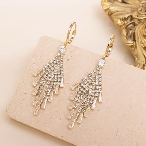 Jean Beau Drop Hoop Earrings for Women, Fasion Jewelry Gift - color: Gold Tassel