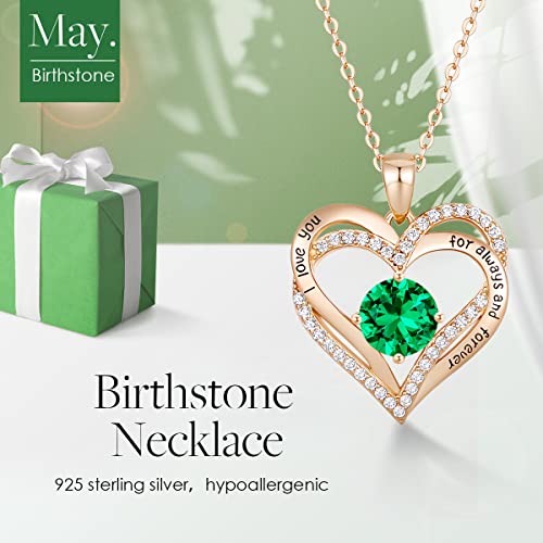 CDE Engraved Forever Love Heart Birthstone Necklace Jewelry Gifts for Women | Hypoallergenic,Nickel-Free & Lead-Free,3 x 3 mm 5A CZ Heart Pendant,Anniversary Christmas Birthday Gift for Girlfriend Wife - color: 05-May-Sterling Silver, style: Rose Gold Pla