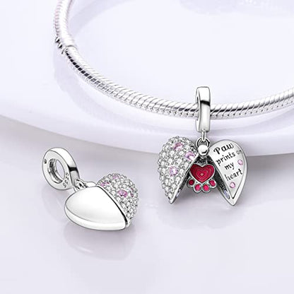 MULA 925 Sterling Silver Charms for Bracelets and Necklace Family Pendants | Airplane Travel Dangle Beads Family Tree Jewelry Charms for Women - color: Paw Prints on My Heart