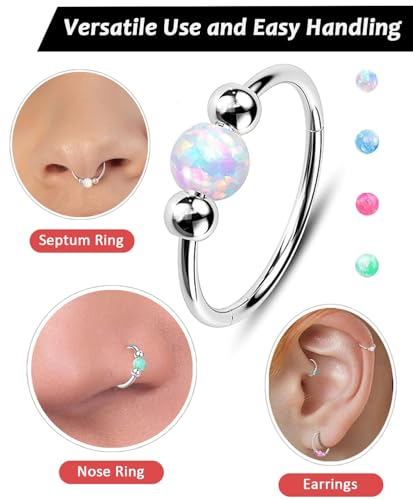 2 Pcs Small Cartilage Hoop Earrings for Women Men, 18G Opal Silver Earrings Hypoallergenic 316L Surgical Steel Hinge Huggie Hoop Earrings for Helix,Tragus,Conch,Rook,Earlobe Piercing Jewelry Nose Ring - style: 2Pcs 8mm Purple Opal/Silver