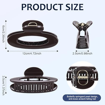 4 Pack Oval Hair Clip, 4.7" Large Durable Trendy Hair Claw Clip with Bead & Butterfly Spring, Premium PC Material Cozy Fashion Hair Claw for Thick Hair, Gift Set for Women Girls, Daily Wear - color: Classic Color 3: Black, White, Wine Red and Chocolate Br
