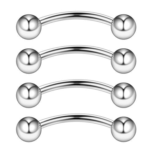 316L Surgical Steel Curved Barbell Snake Eyes Tongue Ring Piercing 16G 14G 4-16PCS - style: 14G 5/8" (16mm)