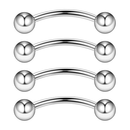 316L Surgical Steel Curved Barbell Snake Eyes Tongue Ring Piercing 16G 14G 4-16PCS - style: 14G 9/16" (14mm)