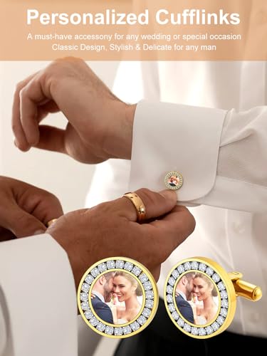 Custom4U Custom Photo Cufflinks for Men Father of the Bride Gifts - color: B-Round Photo-Gold