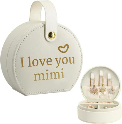 COLLECTIVE HOME - Travel Jewelry Case, Elegant Half-Moon Design with Heartfelt Message, Detachable Handle, Personalized Mother's Day Gift, Cherishing Special Moments (I love you mimi) - color: I love you mimi