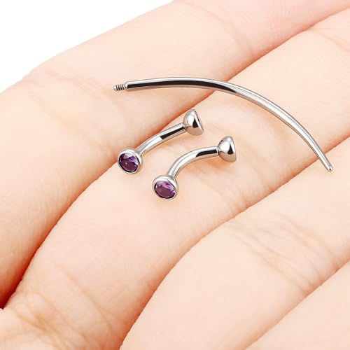 F136 Titanium 16g 6/8/10mm Eyebrow/Rook/Snug/Vertical-Labret/VCH/Snake-Eyes/Anti-Tragus/Christina/Daith/Belly-Button/Bridge/Hood/Surface Curved Barbell Piercing Jewelry for Women Men - color: Purple, size: 6 mm (1/4 in)