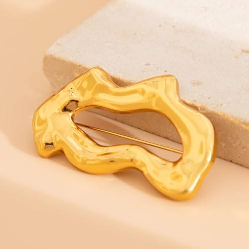 Geometric Teardrop Brooch for Women Gold Silver Statement Metal Brooch Pins Chunky Irregular Round Lapel Pin Coat Sweater Scarves Shawl Brooches Fashion Wedding Party Prom Jewelry - color: gold wave