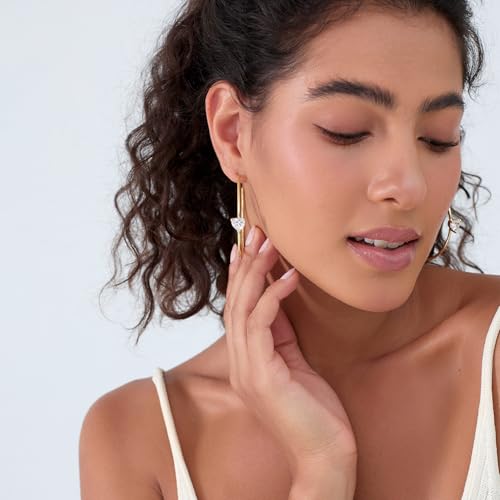 Large Gold Hoop Earrings for Women 14k Gold Plated with 925 Sterling Silver Post Big Open Hoops Earrings Trendy Cubic Zirconia Heart Hoop Earrings Jewelry Gifts for Women - color: gold 40mm