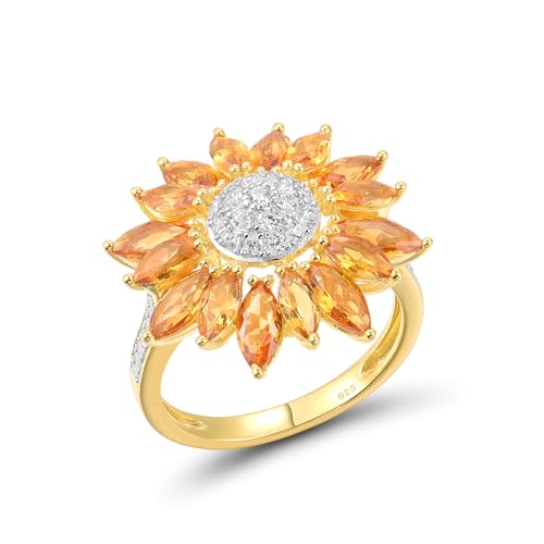 Santuzza Sterling Silver Gemstone Flower Ring for Women - color: [A]Sunflower-Yellow
