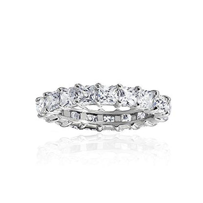 Hoops & Loops Sterling Silver Cubic Zirconia 3mm Princess-Cut Anniversary Eternity Band Ring