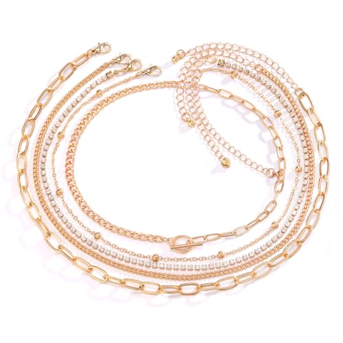 Otxas Layered Gold Necklaces for Women Non Tarnish Chunky Necklace | Stacked Necklaces for Women Heart Pendant Toggle Necklace Paperclip Chain Necklaces for Daily Wear, Party, Gift - style: Style 8