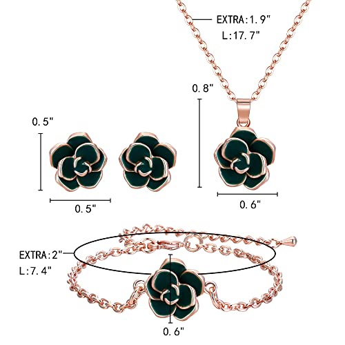 EleQueen Rose Flower Necklace Earrings Bracelet Set for Women - color: 05_Green Necklace+Earrings+Bracelet