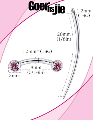 F136 Titanium 16g 6/8/10mm Eyebrow/Rook/Snug/Vertical-Labret/VCH/Snake-Eyes/Anti-Tragus/Christina/Daith/Belly-Button/Bridge/Hood/Surface Curved Barbell Piercing Jewelry for Women Men - color: Pink, size: 8 mm (5/16 in)