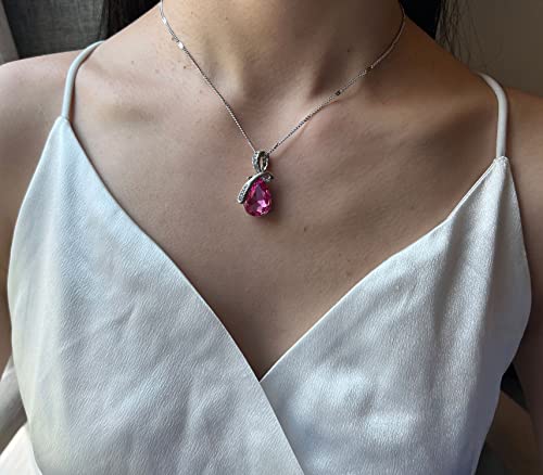 4 Pieces Fashion Teardrop Crystal Rhinstone Pendant Necklace Earring Bracelet Jewelry Set for Women Lady Wedding Birthday Party Prom Gifts - color: Pink