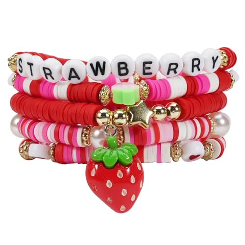 Twinfree Bohemian Cute Fruit Banana Cherry Strawberry Pineapple Mango Polymer Clay Beaded Stackable Stretch Bracelets - color: Color 11