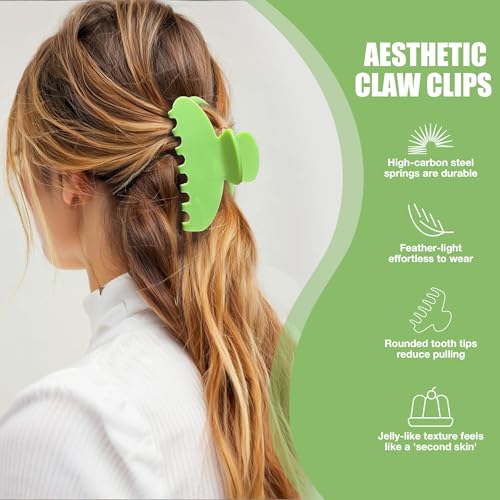 Big Hair Claw Clips for Thick Hair, Nonslip Large Green Hair Clip | Celluloid Butterfly Jaw Clips, Strong Hold for Women，Rounded teeth, no pull，Acetate: 3x tougher，Smooth spring, easy open - color: Green Claw Clip