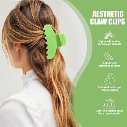 Big Hair Claw Clips for Thick Hair, Nonslip Large Green Hair Clip | Celluloid Butterfly Jaw Clips, Strong Hold for Women，Rounded teeth, no pull，Acetate: 3x tougher，Smooth spring, easy open - color: Green Claw Clip