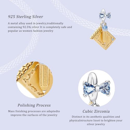 14K Gold Plated Silver Charms for Pandora, Women Heart Family Love Pet Animal Bead Dangle for Bracelets Necklace Jewelry Gift - color: B-Golden notebook pendant