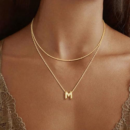 Thaivor Initial Necklaces for Women 14K Gold Plated Bubble Letter Necklace Layered Dainty Cute Choker Pendant Stack Jewelry Fashion Accessories Teen Trendy Gift - color: Gold, style: M