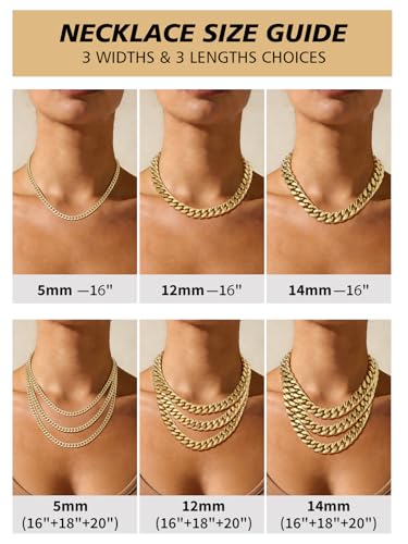 FindChic Cuban Link Chain Necklace for Women Men, Silver/Gold Plated Stainless Steel Solid Miami Curb Chain Hip Hop Punk Statement Jewelry, 5/12/14mm Width, 16/18/20 Inch Length, with Gift Box - color: 02. 5mm-Gold, size: 18inches