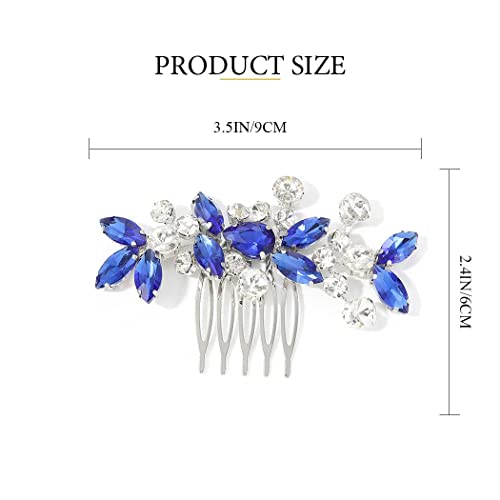 Catery Blue Wedding Hair Comb Crystal Bridal Side Clip Rhinestones Bridesmaid Hairpiece Accessories for Brides and Women (Blue) - color: D Blue
