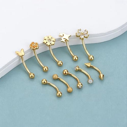 Xpircn Rook Daith Eyebrow Piercing Jewelry 16G Stainless Surgical Steel Curved Barbell Eyebrow Rings Vertical Labret Lip Piercing Jewelry Rook Daith Earrings for Women Men - color: Gold