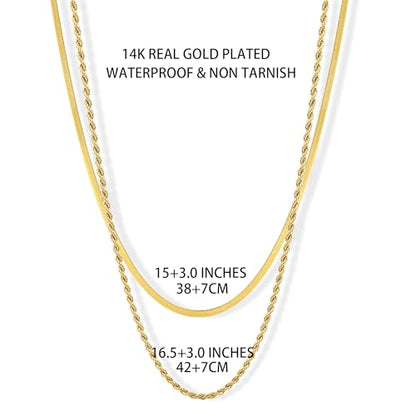 CONRAN KREMIX Waterproof Gold Necklace Layered Necklaces for Women Non Tarnish,14k Gold Plated Stainless Steel Dainty Stack Thin Chain Necklace Set for Women Gifts Jewelry - color: Gold-11