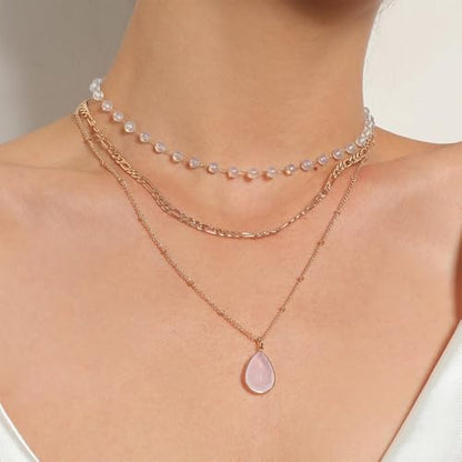 Dcfywl731 Layered Necklaces for Women Dainty Gold Necklace Stack Gold Long Necklaces Set Lariat Necklace Gold Jewelry Accessories