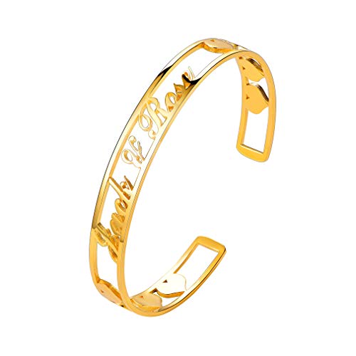 Custom4U Personalized Cuff Bracelets for Women Custom Name Bangle Bracelet | Inspirational Words Text Any Message Engraved Memory Jewelry Customized Gifts for Women BFF (Gift Box) - color: 4.1-Gold Color