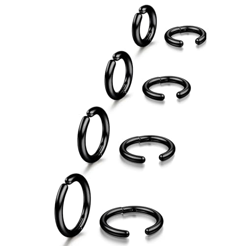 YADOCA 8 Pieces Clip On Earrings For Men Women Non-Piercing Fake Earrings Stainless Steel Clip On Hoop Earring Cool Earrings Ear Clips Set for Gifts - style: Black: 10/12/14/16mm