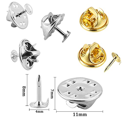 JANYUN 120 Pairs Butterfly Clutch Tie Tacks Pin Back Safty Secure Locking | Silver Gold,Holder Clasp Lock Backings,Replacement with 8mm Length 4mm Width Blank Pin for Brooch Lapel Enamel Craft Making - color: Silver Gold, size: 4mm